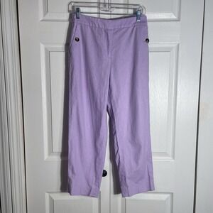 J Crew Linen Cotton Blend Sailor Pants Women Petite 6 Purple Straight Leg Ankle